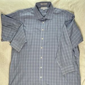 Men’s button down shirt. Size 18-36. Blue check.